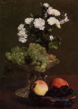 フラワーズ Painting - 静物画 菊とブドウ 花の画家 アンリ・ファンタン・ラトゥール